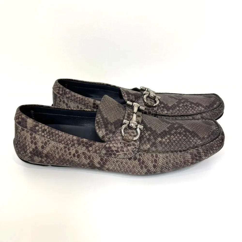 Salvatore Ferragamo Parigi Karung Snakeskin Leather Grey Driving Loafer 11 Shoes